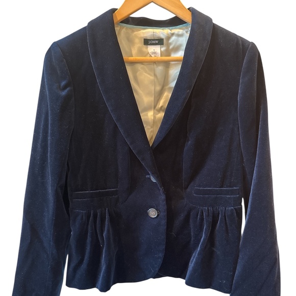 J Crew Women's Size 8 Velvet Jacket Blazer Navy Peplum Quiet Luxury Winter Trend - Picture 1 of 8